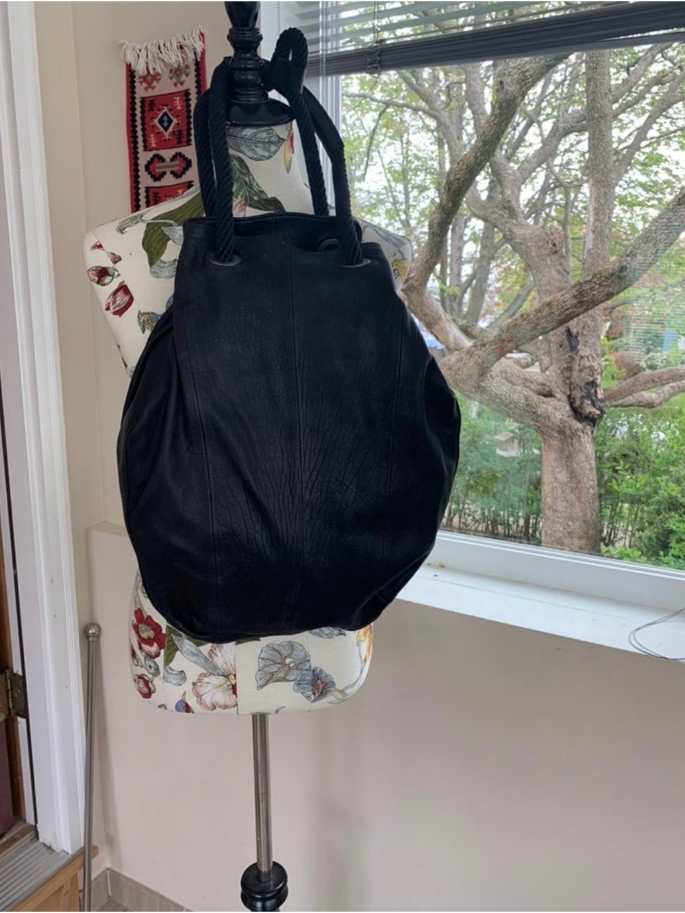& other stories Black Leather Rope-Handle Tote Bag